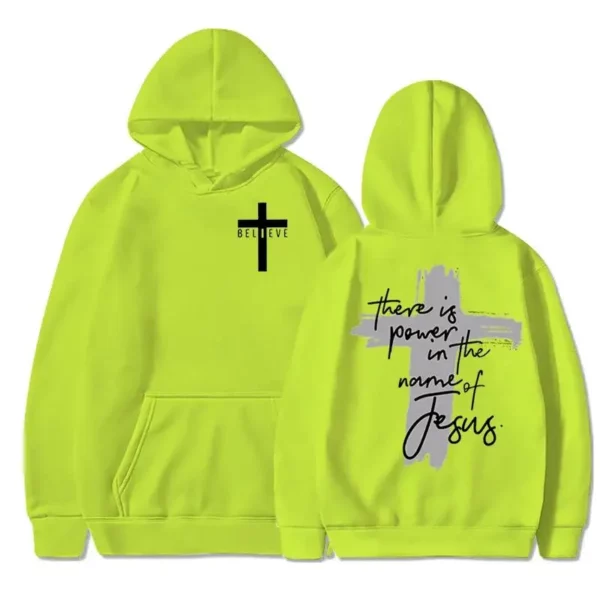 Il y a du pouvoir dans le nom de Jésus sweat à capuche graphique unisexe croix foi sweats femmes/hommes foi chrétienne essentiel sweats à capuche – Image 3
