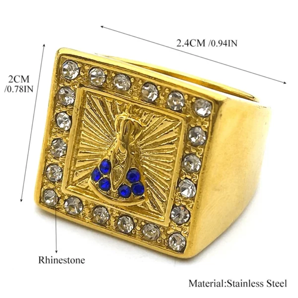 Bague en acier inoxydable avec biscuits en cristal rétro chrétien pour hommes, bijoux Nol'attitude Senhora, Notre-Dame d'Aparecida, Brésil, Vierge Marie – Image 6