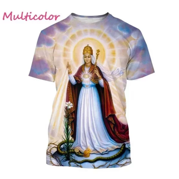 T-shirt imprimé 3D de la Vierge Marie pour femmes, déesse de la misériUL, chrétien, béni Jésus, dieu, t-shirts, vêtements pour femmes, unisexe, manches courtes – Image 24