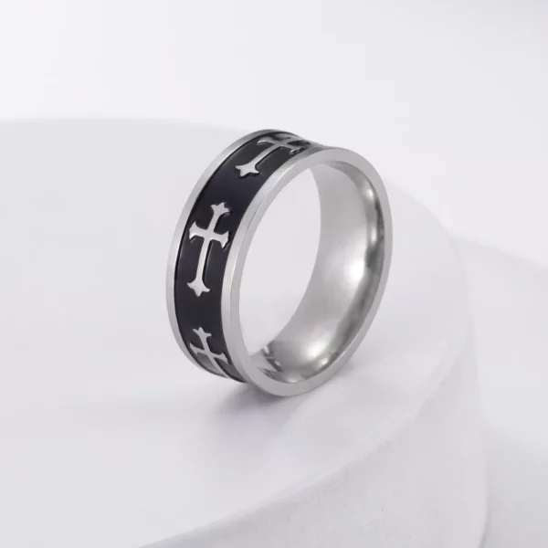 HIPEE-Bague de couple en acier inoxydable pour homme, personnalisée, hip hop, croix, fiançailles, cadeau de mariage, bijoux fantaisie, tendance – Image 9