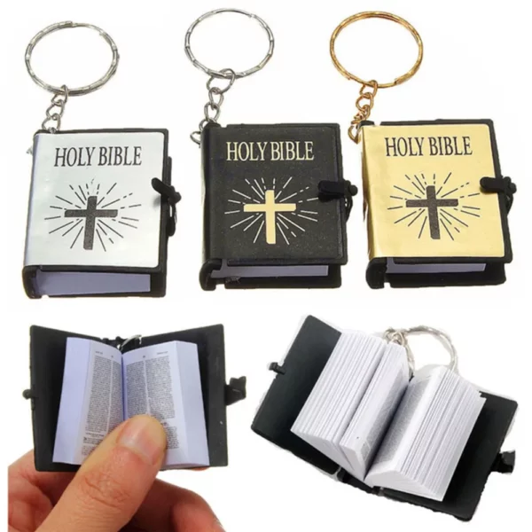 Mini anglais HOLY BIBLE porte-clés chrétien jésus croix musulman porte-clés femmes sac charme prière dieu bénisse porte-clés accessoires