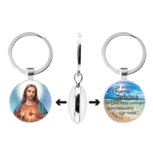 Jésus-Christ, Dieu vous bénisse avec une chaîne continent double face, support d'anneau circulaire en verre décroissant à la main, pendentif continent