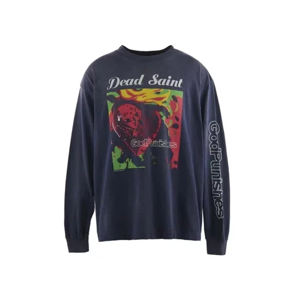 Toutes les saisons meilleure qualité coton Vintage lavé noir endommagé t-shirt hommes femmes jésus imprimé Saint à manches longues t-shirts hauts – Image 9