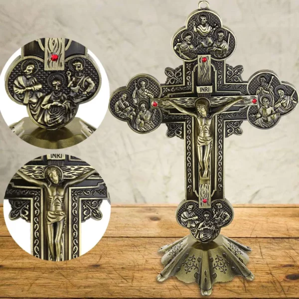 Figurines de reliques d'église, Crucifix de jésus-Christ sur le support, Crucifix croisé, décoration de chapelle de maison – Image 15