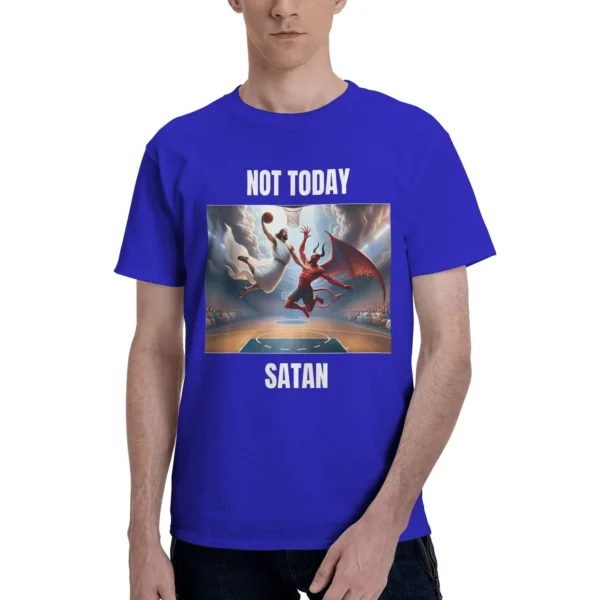 Pas aujourd'hui Satan T-Shirts pour hommes jésus vs Satan jouant au basket-ball col rond 100% coton à manches courtes T-Shirts vêtements d'été – Image 13