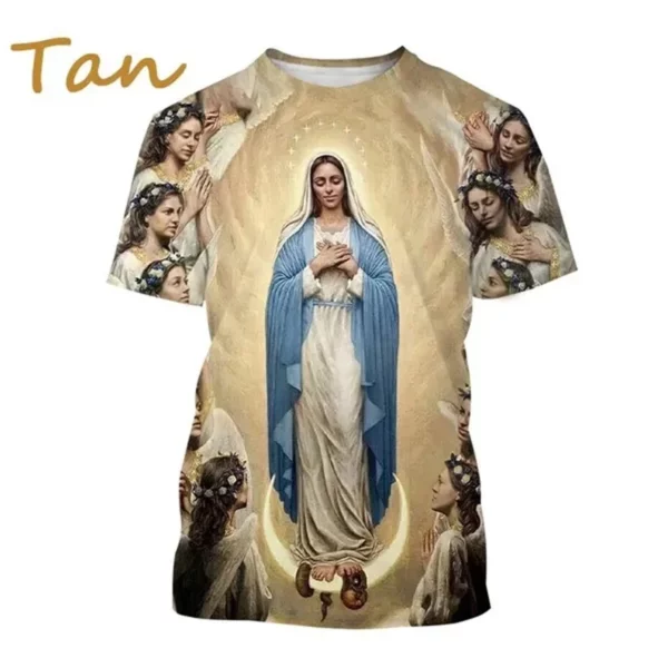 T-shirt imprimé 3D de la Vierge Marie pour femmes, déesse de la misériUL, chrétien, béni Jésus, dieu, t-shirts, vêtements pour femmes, unisexe, manches courtes – Image 22