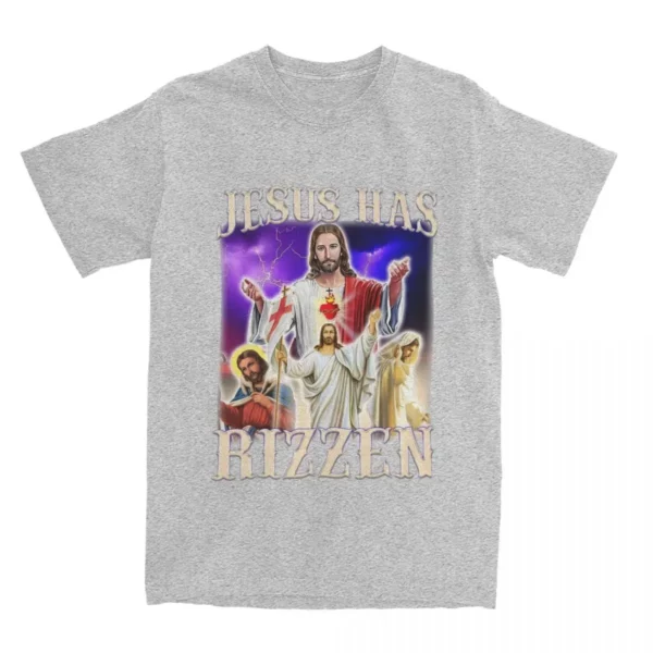 Hommes femmes jésus a Rizzen Rizz Humor Christ Gag cadeau T-Shirts vêtements coton drôle catholique jésus Meme T-Shirts t-shirt vêtements – Image 16