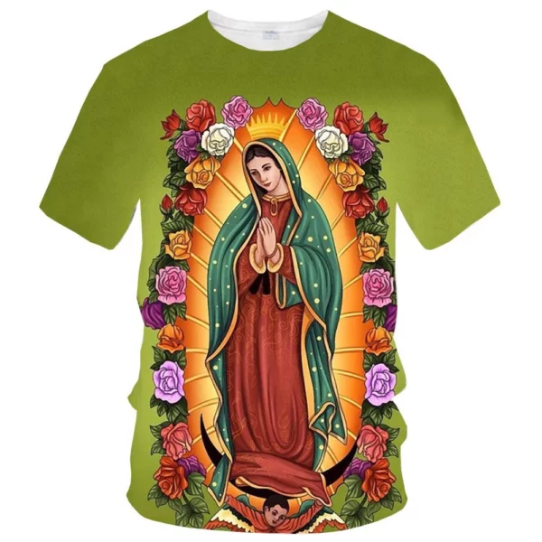 T-shirt vierge Maria 3D pour hommes et femmes, vêtements décontractés à manches courtes, pleine taille, nouveaux vêtements pour hommes à la mode d'été – Image 15