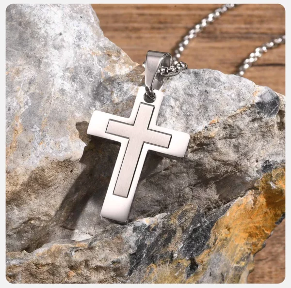 Vnox – colliers unisexes avec pendentifs croisés en acier inoxydable, collier croisé du Christ incrusté au centre de Zircon pour hommes et femmes, bijoux de foi – Image 16