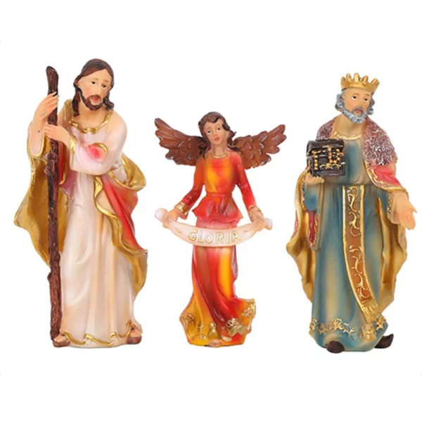 Ensemble de scène de la Nativité avec cheval, statue de la Nativité de Jésus, groupe de crèche, naissance de Jésus pour étagère, bureau, chapelle, cadeau de bureau, 11 pièces – Image 8