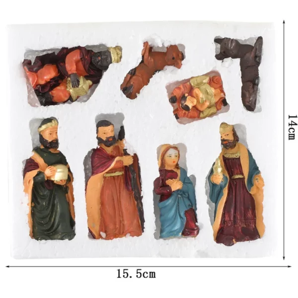 Cadeau d’ornement du Christ en résine de Jésus, artisanat de scène de nativité, statue en résine, mangeoire de Noël, figurine catholique, ensemble de 8 pièces – Image 3