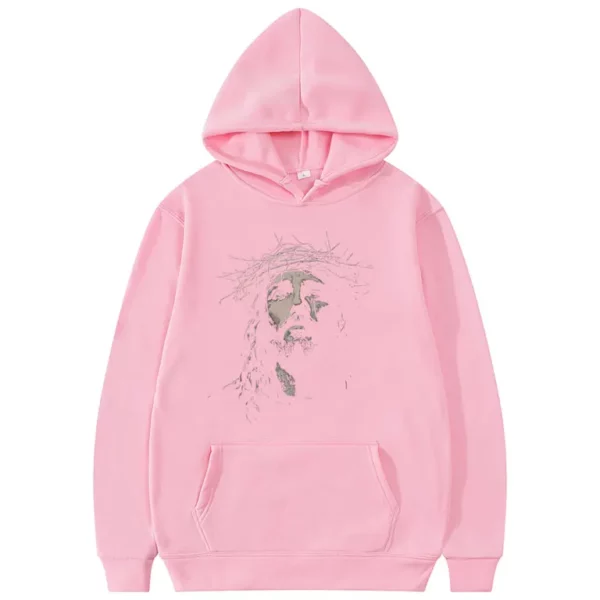 Sweat à capuche avec visage Vintage de jésus pour hommes et femmes, sweat-shirt religieux chrétien, gothique Rock, pull surdimensionné, Streetwear esthétique – Image 4