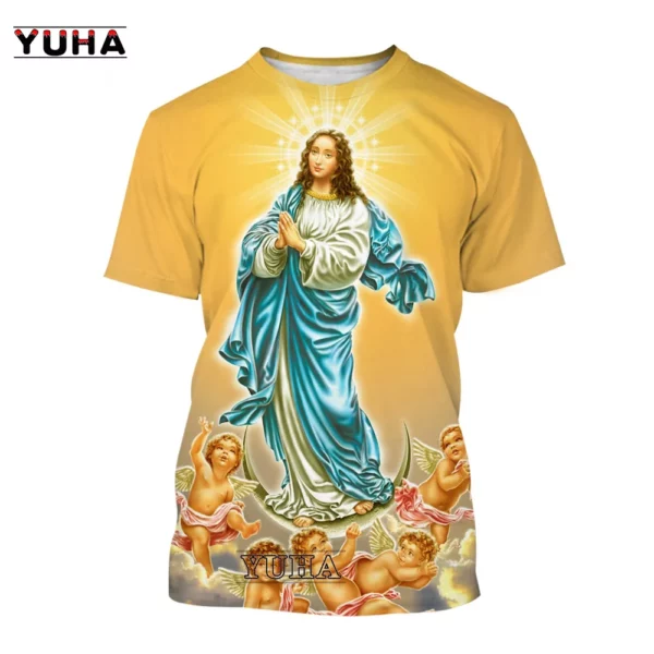 T-shirt imprimé 3D Vierge Marie et Jésus pour hommes et femmes, T-shirt décontracté, Foi, Amour, Manucure, Personnalité, Mode estivale, Nouveau – Image 9