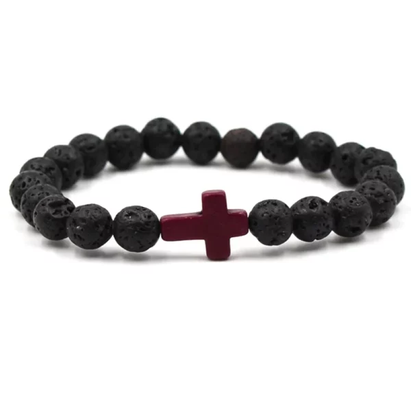 FSUNION-Bracelet à breloques en pierre naturelle pour hommes et femmes, croix, perles de lave noires, bijoux faits à la main, prière, fitness, JOCouple – Image 22