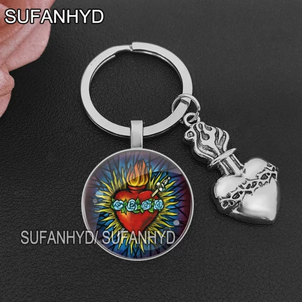 Porte-clés du Sacré Coeur de Jésus pour Maison Porte-clés Catholique pour Femme et Homme – Image 11