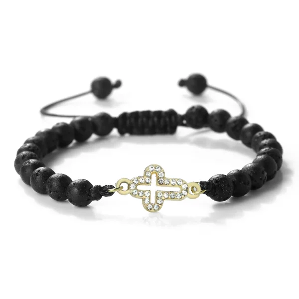 Bracelet tressé réglable en pierre naturelle de 6 mm avec pendentif croix creuse, symboles de l'harmonie spirituelle et des fées sacrées, cadeaux de yoga – Image 7