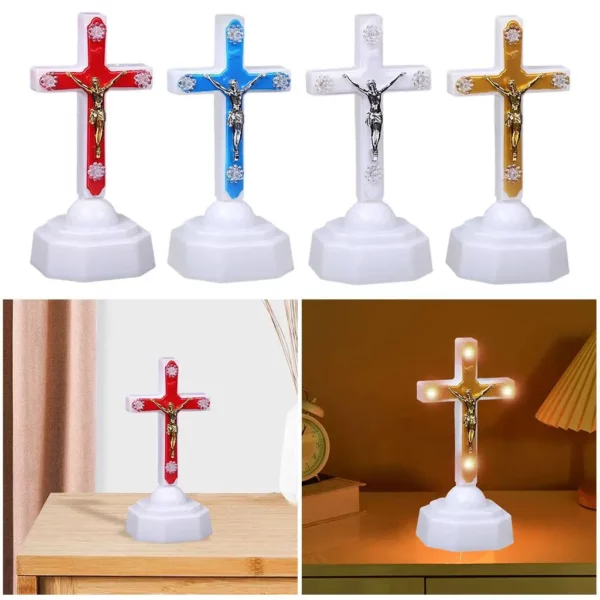 Figurine de croix de Jésus-Christ, lumière LED 3D, lampe de enseigne de face chrétienne, veilleuse – Image 3