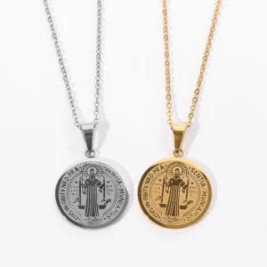 Pendentif médaille religieuse San Benito, chaîne en acier inoxydable, couleur argent, croix de jésus, Saint benoît, colliers pour femmes et hommes, bijoux