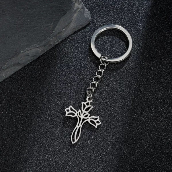 Porte-clés croix de Jésus pour femme, cerceaux en acier inoxydable, bijoux faits à la main, clé de voiture bricolage, mode gothique, christianisme – Image 4