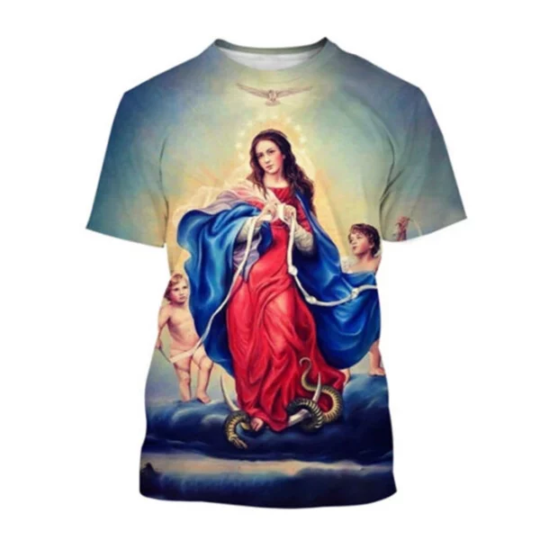 Vierge Marie T-Shirt déesse de la miséricorde impression 3D T-Shirt chrétien béni jésus dieu t-shirts femmes vêtements unisexe hauts courts – Image 23