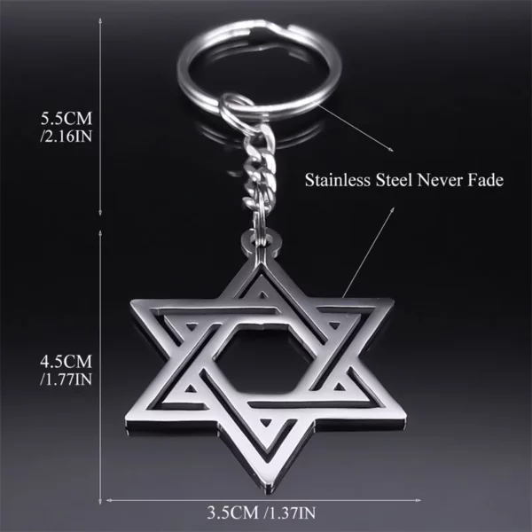 Hexagram Jewish Star of FC Key pour hommes et femmes, acier inoxydable, document argenté, protection de Jérusalem, cadeau de bijoux, K2678SRS08 – Image 6