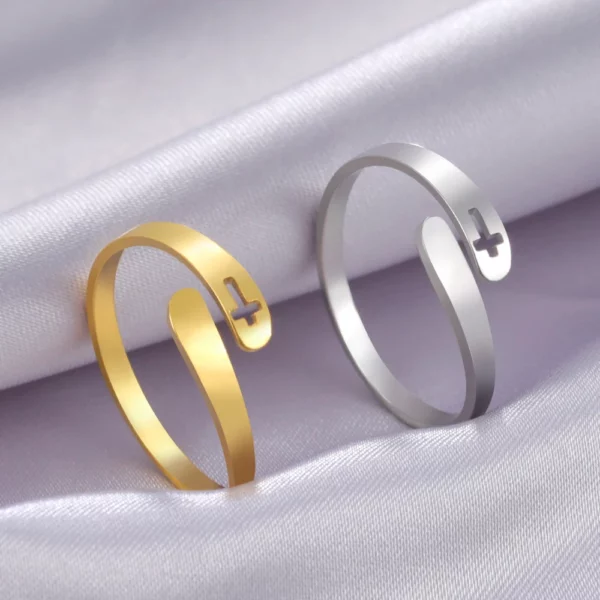 COOLTIME croix anneaux en acier inoxydable pour femmes taille réglable bague bijoux fiançailles anniversaire cadeau 2025 nouveau – Image 5
