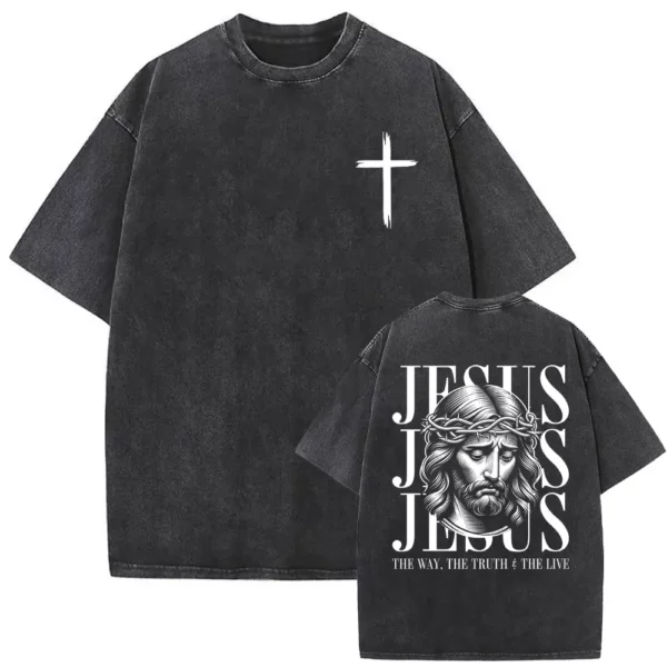 Série religieuse chrétienne jésus Vintage lavé T-shirt hommes femmes gothique Rock surdimensionné à manches courtes t-shirts Hip Hop Streetwear – Image 46