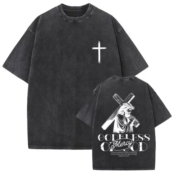 T-shirt délavé Vintage pour hommes et femmes, style religieux chrétien, jésus pardonne le père, gothique Rock, surdimensionné, Streetwear – Image 49