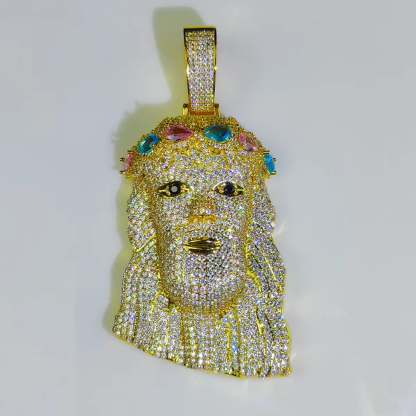 Collier tête de jésus glacé, pendentif Hip Hop, pierres précieuses en Zircon, breloque pour hommes, accessoire de pendentif personnalisé pour le visage du jésus chrétien – Image 20