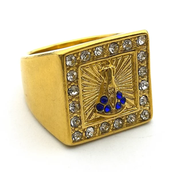 Bague en acier inoxydable avec biscuits en cristal rétro chrétien pour hommes, bijoux Nol'attitude Senhora, Notre-Dame d'Aparecida, Brésil, Vierge Marie – Image 4
