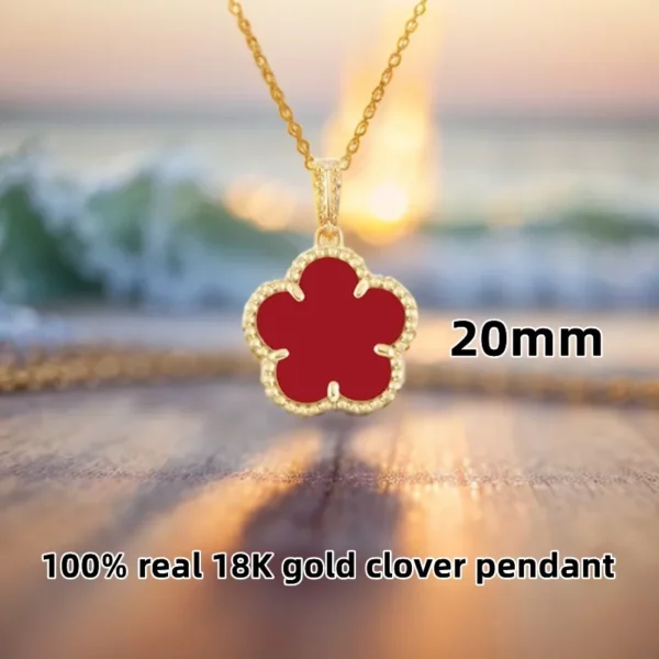 Collier pendentif en or véritable 18 carats pour femmes, 20mm, cinq fleurs, Malachite naturelle, bijoux à la mode, accessoires de trèfle de luxe AU750 – Image 4