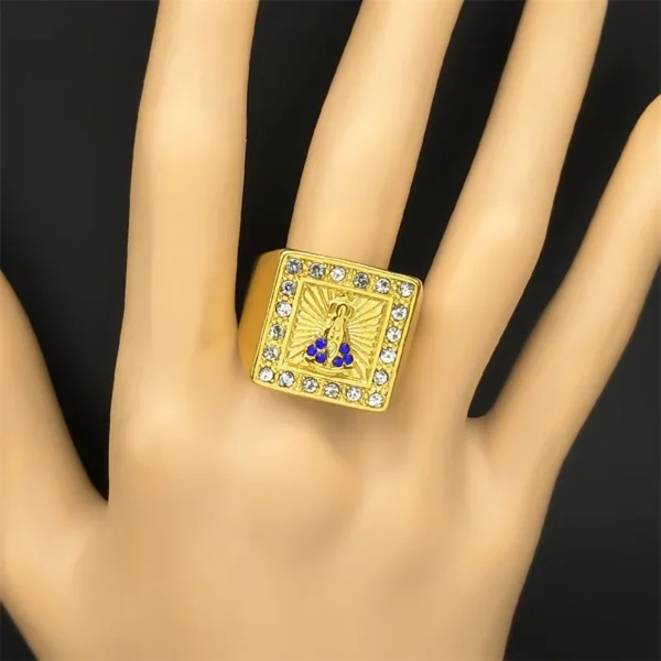 Bague en acier inoxydable avec biscuits en cristal rétro chrétien pour hommes, bijoux Nol'attitude Senhora, Notre-Dame d'Aparecida, Brésil, Vierge Marie – Image 2