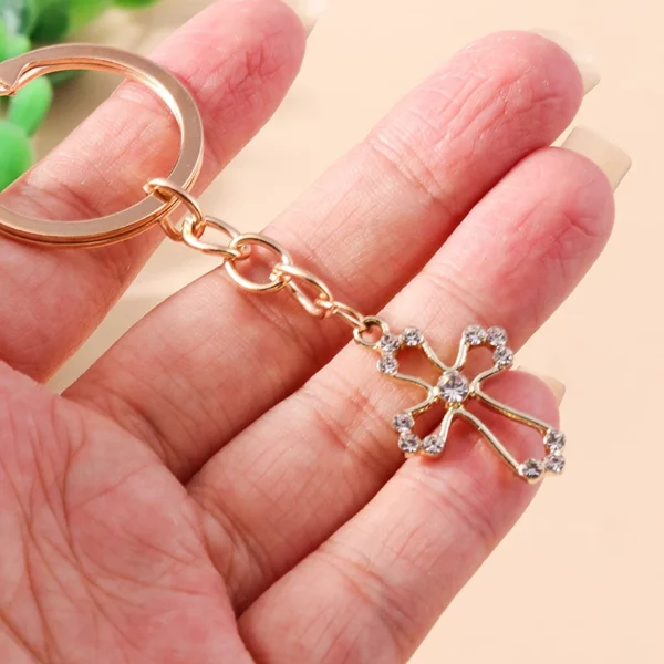 Porte-clés religieux croix en cristal biscuits pour femmes et filles, porte-clés, porte-clés, breloques de sac à main, bijoux à bricoler soi-même, cadeaux, luxe – Image 32