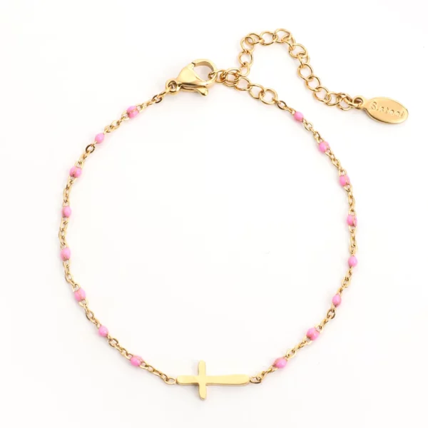 ZMZY – Bracelets Boho en acier inoxydable pour filles, chaîne fine, couleur or, rose pêche, breloque croisée, beau cadeau – Image 7