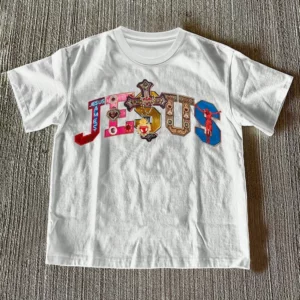 (220 T-shirt en coton) T-shirt imprimé graphique de foi religieuse multicolore croix et texte de jésus pour hommes