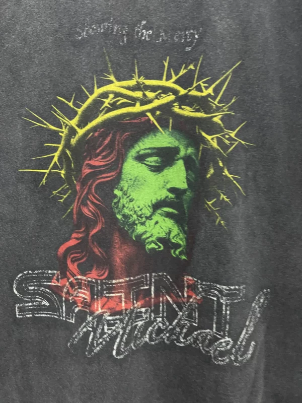 25SS SAINT OF MICHAEL jésus Portrait meilleure qualité impression Vintage rétro haute rue couverture en coton T-Shirt – Image 5