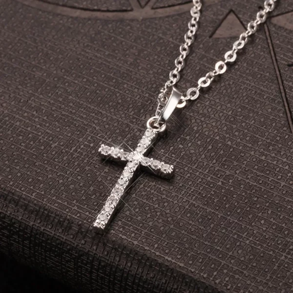 Collier de luxe avec pendentifs croix en Zircon, couleur argent doré clair, pour hommes et femmes, accessoire de chaîne de bijoux – Image 12
