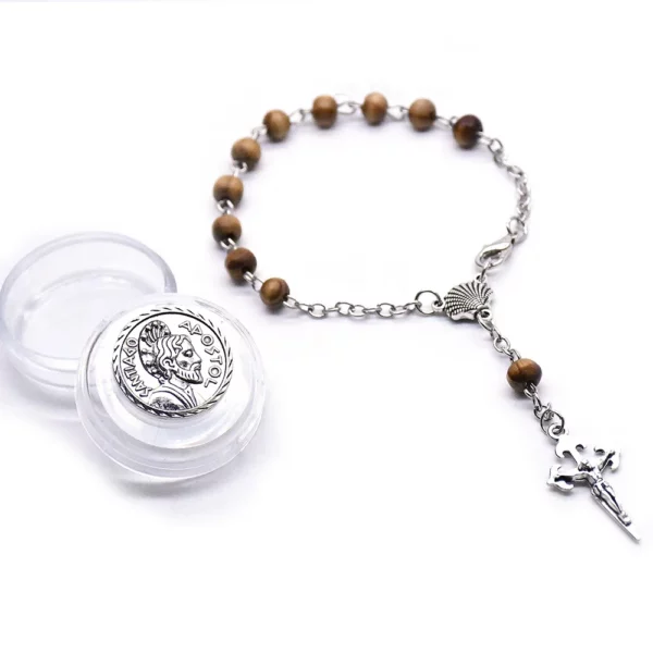 QIGO religieux prier bijoux marron bois perles chapelet Bracelet Vintage croix Bracelet pour hommes femmes avec Mini boîte – Image 7