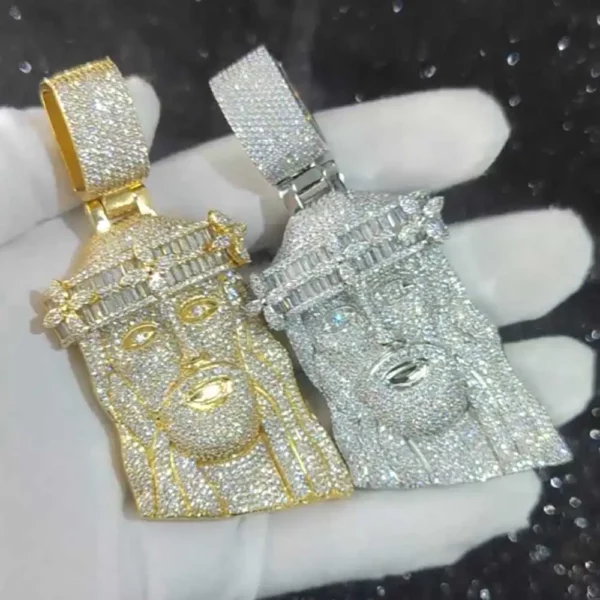 Pendentif de Jésus en diamant glacé de style hip-hop Bling, bijoux plaqués or et argent, pendentif de foi religieuse et chrétienne, cadeau – Image 6