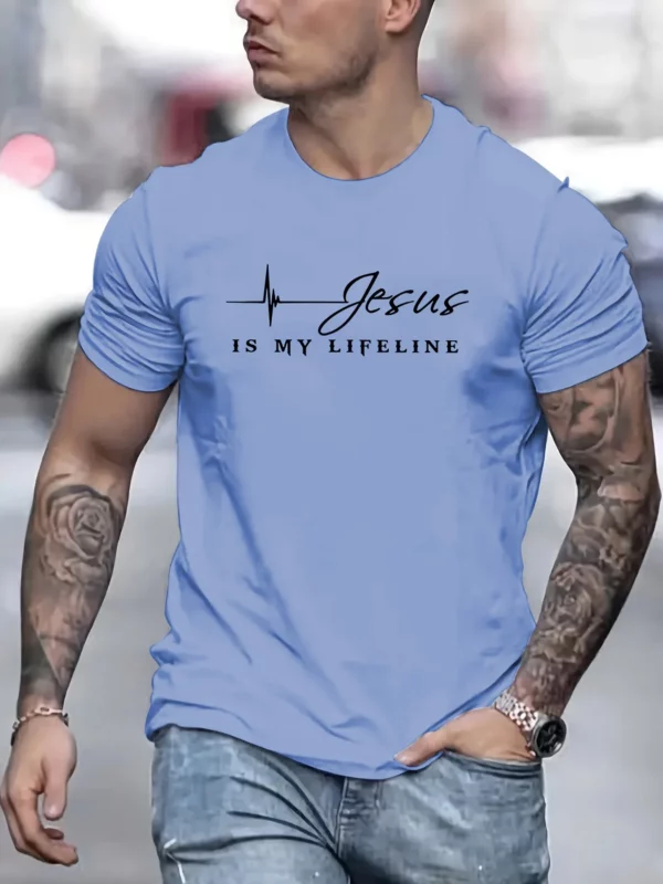 Hommes d'été 100 coton à la mode décontracté ample jésus est le pilier de ma vie imprimé col rond manches courtes T-shirt haut – Image 4