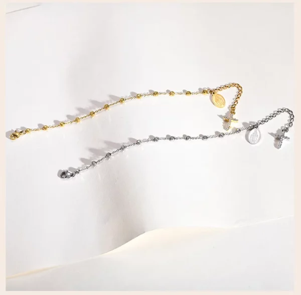 Bracelet chapelet croisé en zircone cubique pour femmes, lien réglable Mary en acier inoxydable, cadeau de bijoux religieux – Image 13