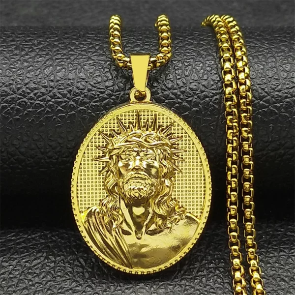 Collier pendentif tête d'épine de jésus pour femmes et hommes, en acier inoxydable, couleur or, Religion, amulette catholique, chaîne, bijoux cadeaux – Image 2
