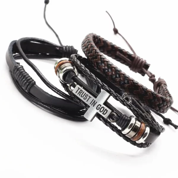 WESTBULL 3 pièces/ensemble Bracelets en cuir multicouche pour hommes croix charme Homme Bracelets cadeau bijoux – Image 24