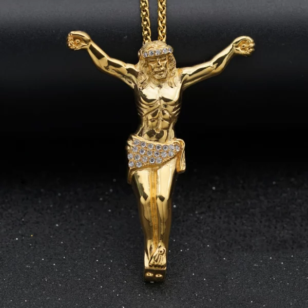 Collier croix de jésus religieux pour hommes, pendentif croix couleur or avec strass, bijoux cadeaux pour hommes, nouvelle collection