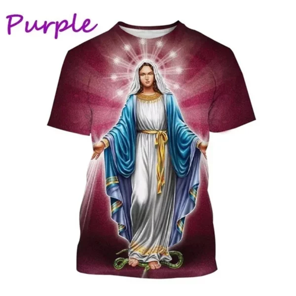 T-shirt imprimé 3D de la Vierge Marie pour femmes, déesse de la misériUL, chrétien, béni Jésus, dieu, t-shirts, vêtements pour femmes, unisexe, manches courtes – Image 2