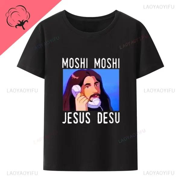 Moshi Moshi Jesus Desu T-shirt à manches courtes pour hommes, T-shirt drôle, Économie respirants, Économie décontractés à motifs en Y – Image 12