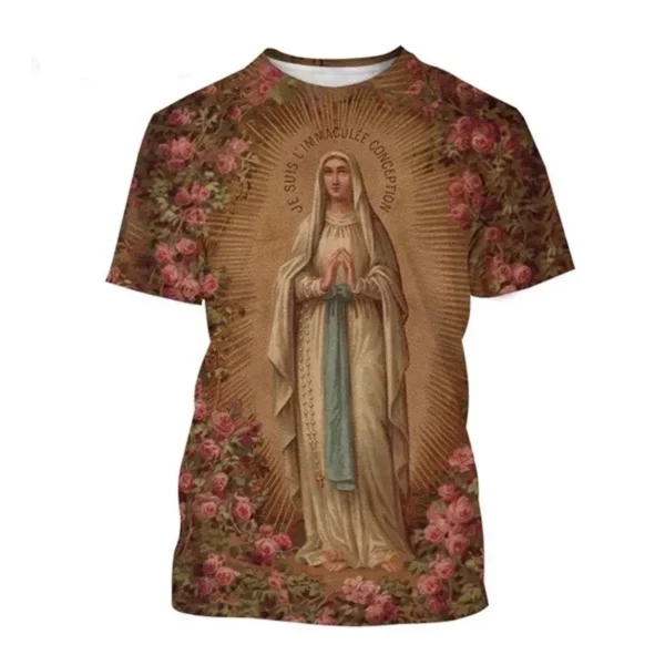 T-shirt imprimé 3D graphique Vierge Marie pour hommes et femmes, chrétien, béni, Jésus, dieu, manches courtes, Respzed, Harajuku Tee Top, vêtements pour enfants – Image 2