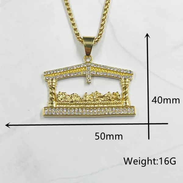 Collier avec pendentif tête de jésus en strass pour hommes, couleur or, à la mode, le dernier dîner, Hip Hop – Image 2