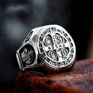 Bague croisée Vintage pour hommes, exorcisme Saint benoît Cspb, amulette Punk, anneaux christianisme, bijoux en acier inoxydable, cadeau, vente en gros