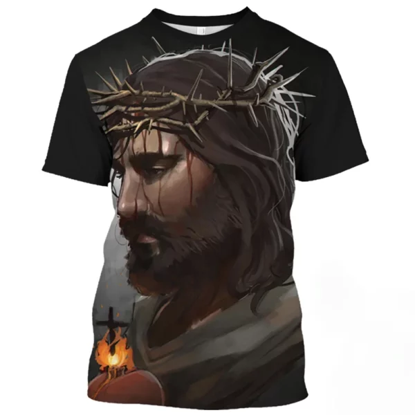 T-shirt à manches courtes à motif de Jésus-Christ pour hommes, décontracté, col rond, imprimé catholicisme, séchage rapide, été – Image 18